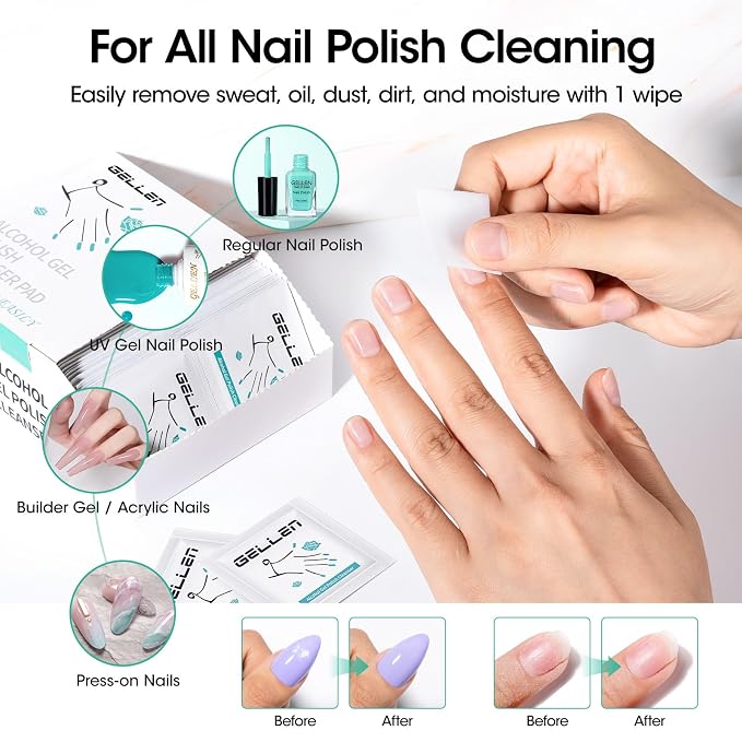Gellen 400 Pack Nail Cleanser Pads and Acetone Nail Polish Remover Pad Kit - Image 8