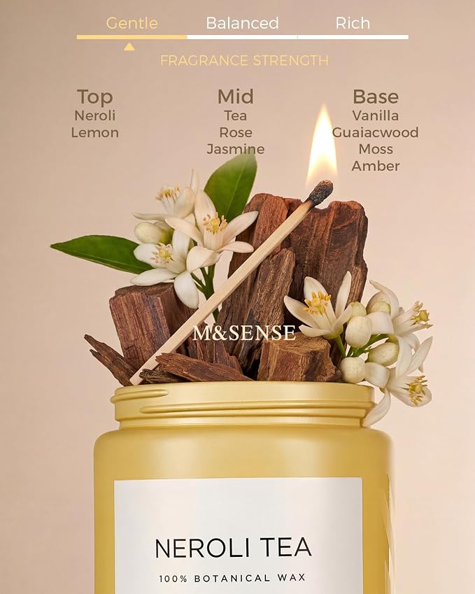 M&SENSE Neroli Tea Scented Candle, 19.4oz 110 Hours Long Lasting Burn 2 Wick - Image 2