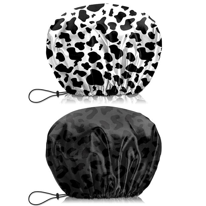 2 PCS Shower Cap Waterproof Double Layer Elastic Adjustable Reusable Hair Bath by BHAHB