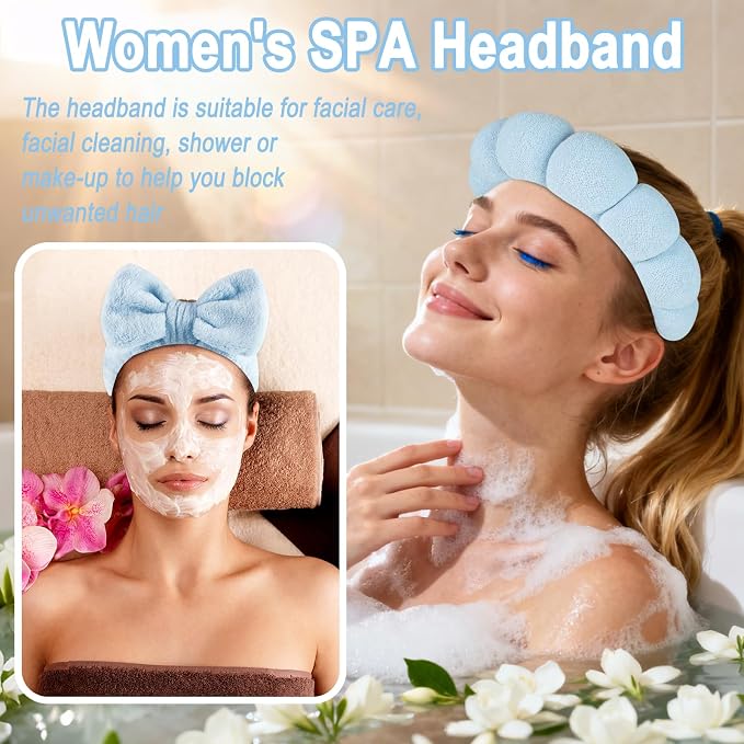 Zkptops 6Pcs Spa Headband for Washing Face Wristbands Set Women Bubble Makeup - Image 7