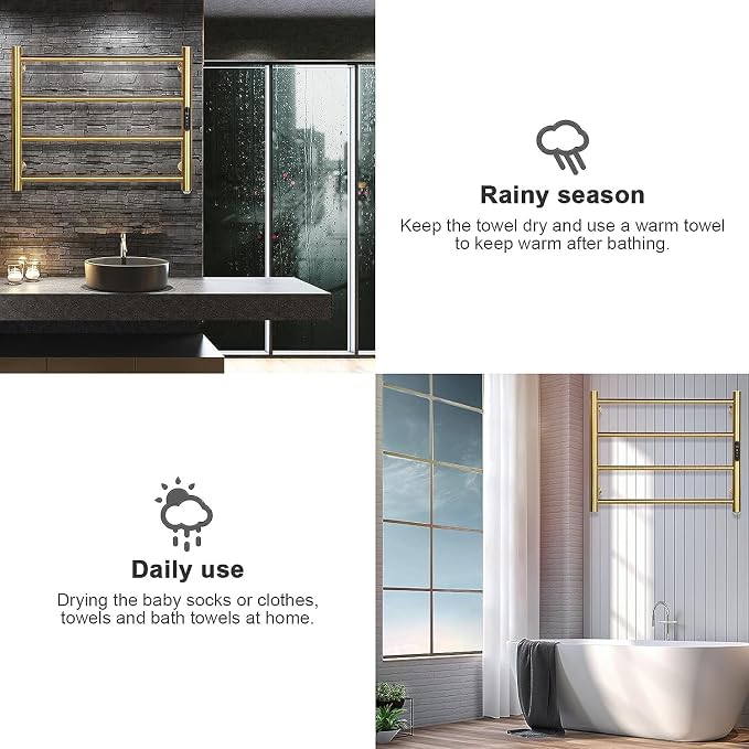Heated Towel Rack Gold, 4 Bars Towel Warmer Rack - Image 7
