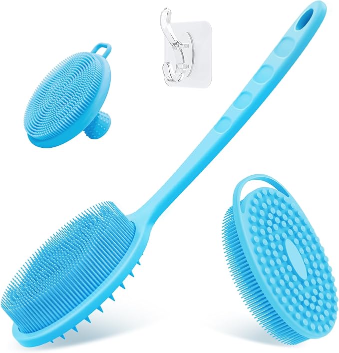 Silicone Back & Body & Face Scrubber Set 3PCS, Gentle Exfoliating Back & Body by GEENOA