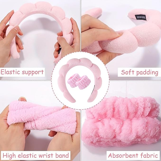 Spa Headband and Wristband Set for Women, Terry Cloth Sponge Headband for - Image 5