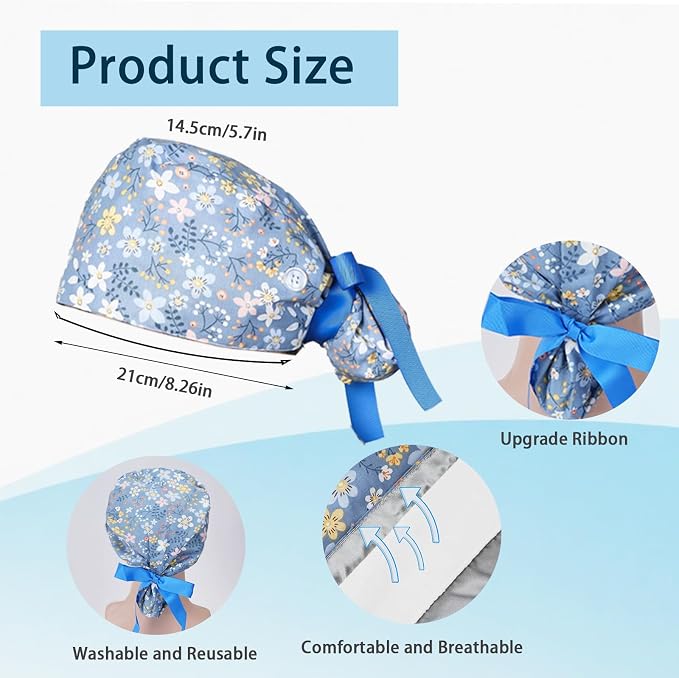 CEYAZYE 6 Pcs Satin Lined Scrub Caps Women Nurse, Surgical Hats - Image 2