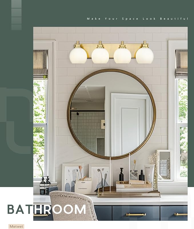 Bathroom Light Fixtures, 4 Light Brushed Gold Vanity Light, 26 Inch Modern Wall - Image 7