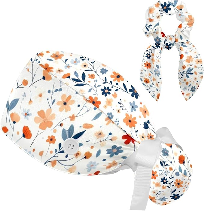 Scrub Caps Women Nursing Hats Floral Flowers by FQURFHY