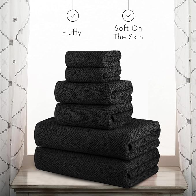 CASA COPENHAGEN EcoPop 6Pcs 100% Cotton Large Designer Towels Gift Set- Black - Image 4
