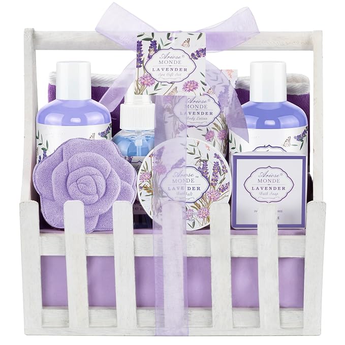 Gift Baskets for Women, Lavender Gift Sets for Women Self Care Spa Gift Basket by Ariosemonde