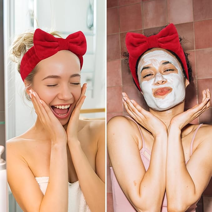 Ondder Spa Headband for Washing Face 8 Pack Red Skincare Headbands for Women - Image 4