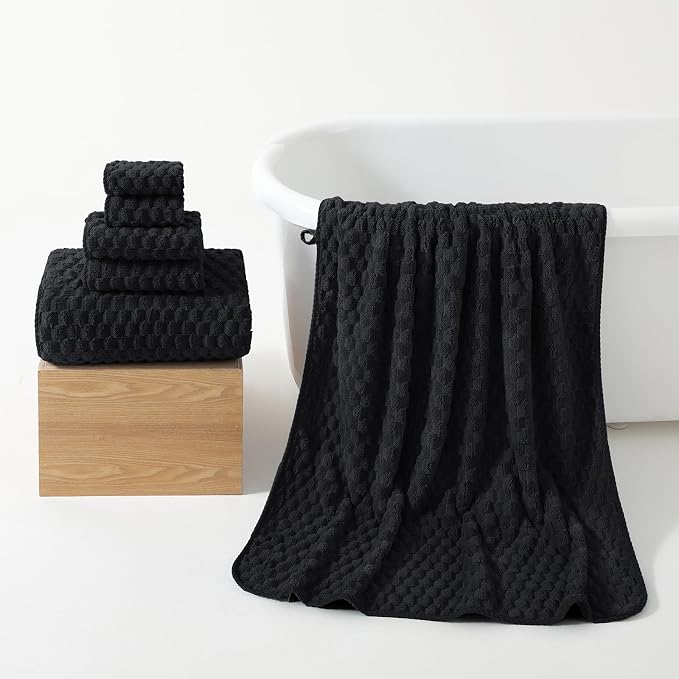 REDKISS Black Microfiber Towels Set of 6-35x70 Inches Oversized Bath Sheets - Image 2