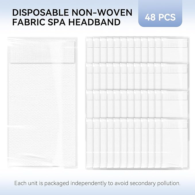 Disposable Headbands for Spa & Facials – 48pcs White Disposable Spa Headbands - Image 2