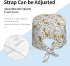 Scrub Cap for Women and Men Boho Black Leaf Pattern Adjustable Breathable - Image 4