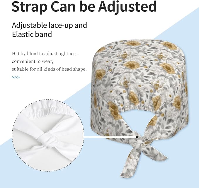 Scrub Cap for Women and Men Boho Black Leaf Pattern Adjustable Breathable - Image 4