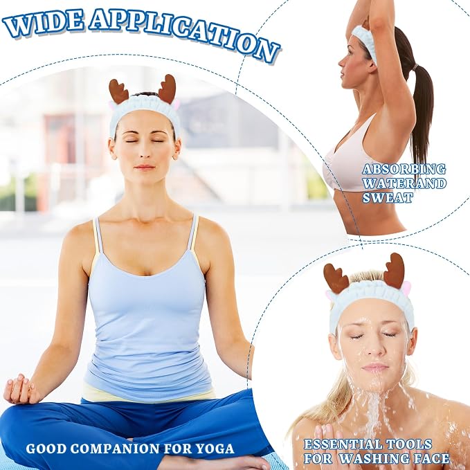 Jowmoy Cute blue antlers Headband Frog Eye Elastic to Wash Face - Image 5