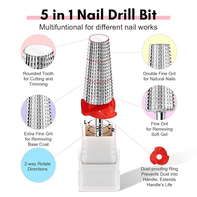 Makartt 5 in 1 Nail Drill Bits, 3/32" Shank Tungsten Carbide Tapered Drill Bits - Image 2