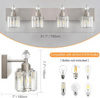 PRESDE 4-Light Brushed Nickel Vanity Light, Crystal Modern Bathroom Light Over - Image 3