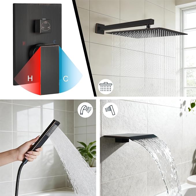 Midanya Shower System with Tub Spout, Bathtub Shower Faucet Set with Square - Image 4