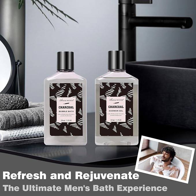 Father Day Gift for Men Spa Gifts for Men, Charcoal Bath and Body Gift Set for - Image 3