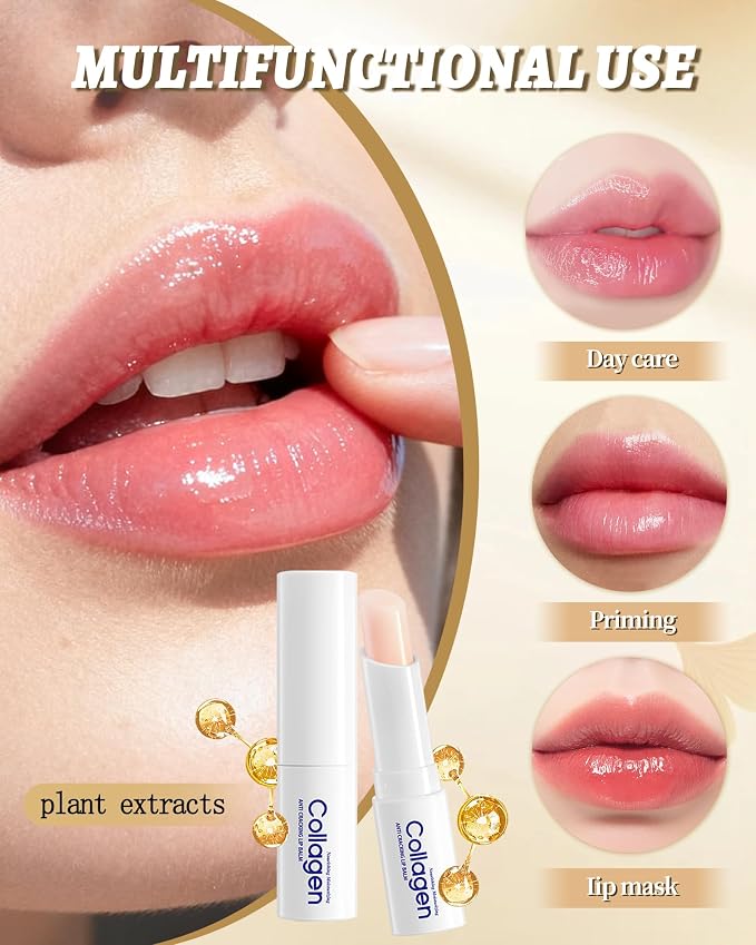 Collagen Lip Balm Set, Dry Lips Care Lip Moisturizer, Nourishing Vegan Lip - Image 5