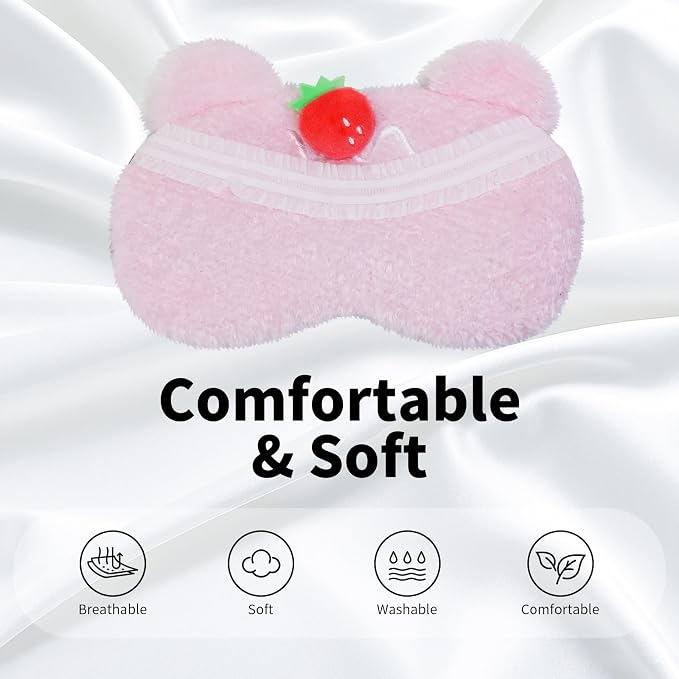 PERFECTSIGHT Sleep Eye Masks, Cute Plush Sleep Eye Cover Lightweight Adjustable - Image 2