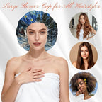 Shower Cap Reusable Double Layer Adjustable Elastic Waterproof EVA Hair Bath - Image 4