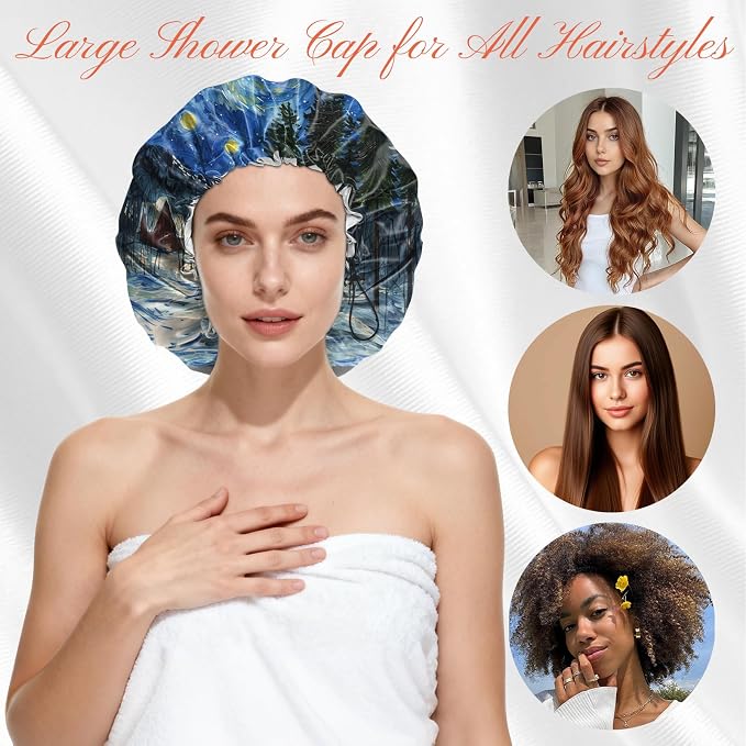 Shower Cap Reusable Double Layer Adjustable Elastic Waterproof EVA Hair Bath - Image 4
