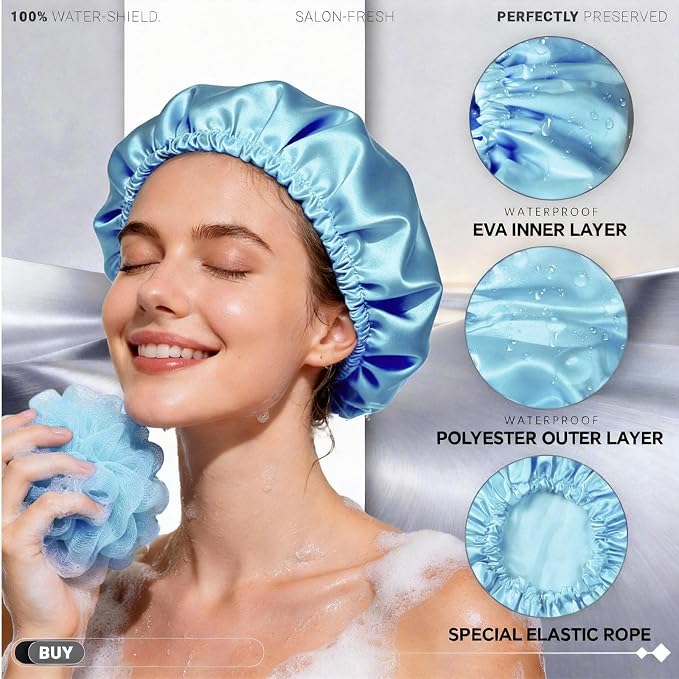 Smilco 4 Pack Shower Caps for Women, Reusable Waterproof Double Layer Bath Cap - Image 2