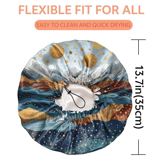 Shower Cap Reusable Double Layer Adjustable Elastic Waterproof EVA Hair Bath - Image 2