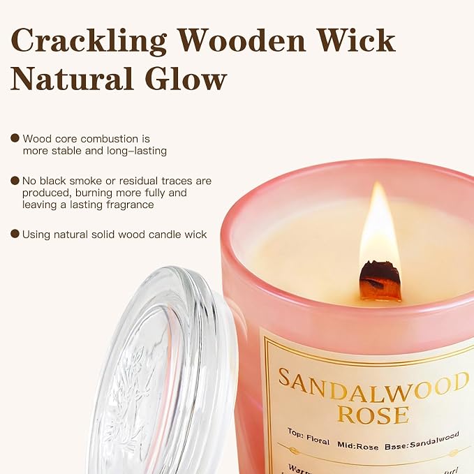 Scented Candles for Home, 2 Pack Wood Wick Sandalwood Rose Scented Candle - Image 6