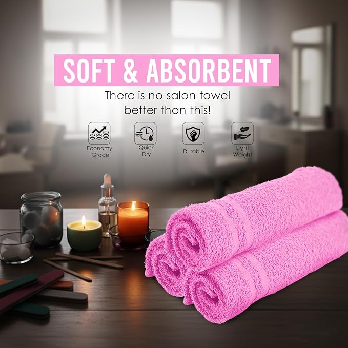 24 Pack Pink Hand Towels 100% Cotton Spa Towel – 16x27 inches Highly Absorbable - Image 3