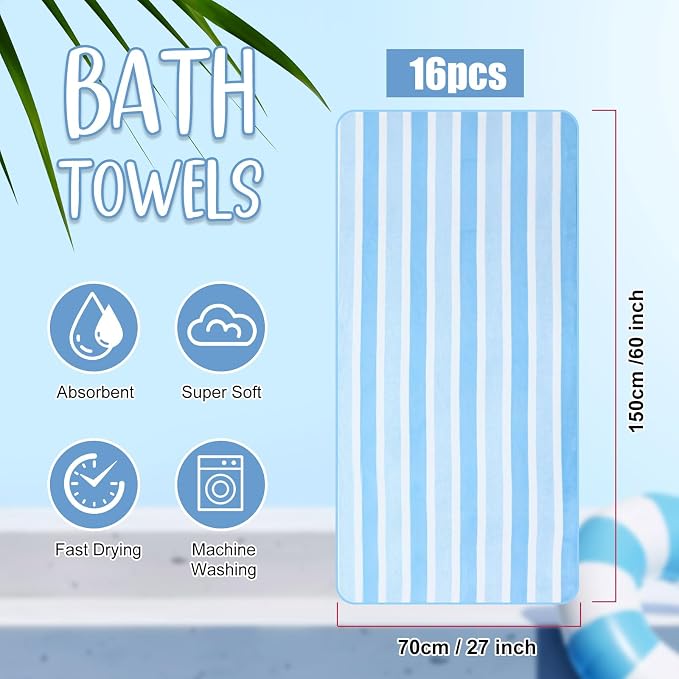 SmoothNovelty 16 Pack Microfiber Bath Towels Bulk 27'' x 60'' Oversized Size - Image 2