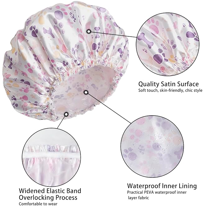 Shower Caps for Women, Double Layers Shower Cap Reusable Waterproof, Bathing - Image 6