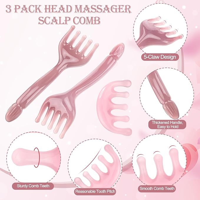 ProSuites 3 Pack Head Massager Scalp Comb Resin Scalp Stress Relax Tool - Image 6