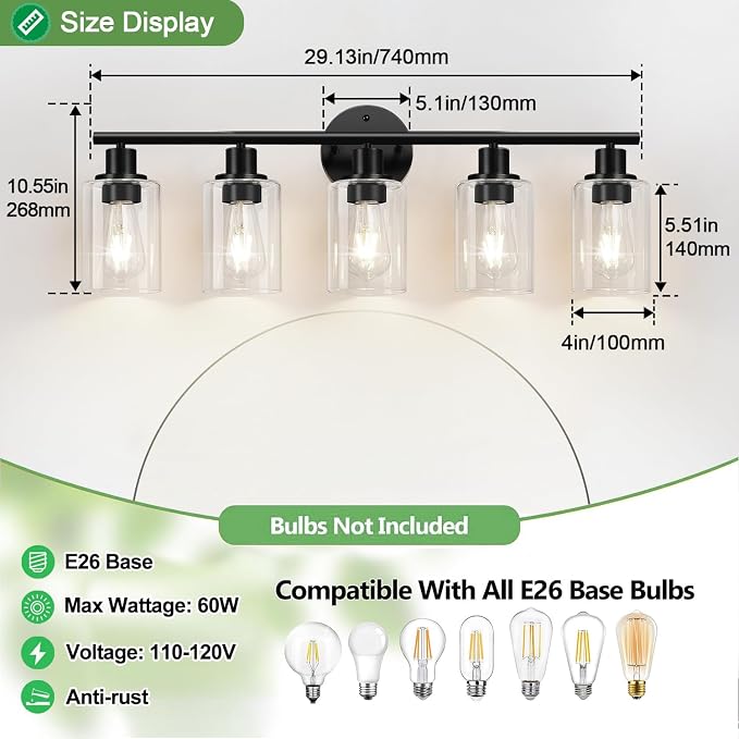 Zarbitta 5-Light Bathroom Light Fixtures, Bathroom Wall Lamp - Image 8