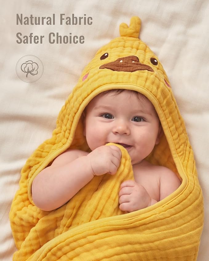 Blissful Diary Muslin Baby Hooded Towel 2 Pack, Soft & Absorbent Bath Towel - Image 3