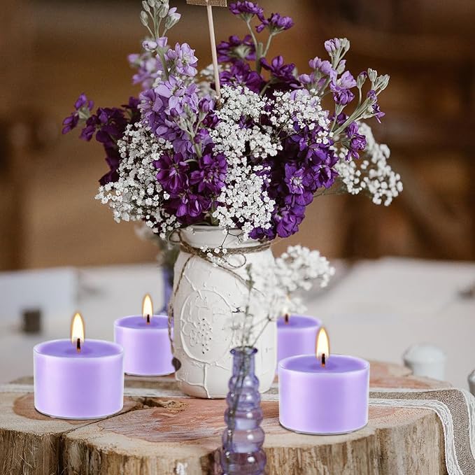 50 Pack Bulk Lavender Scented Tealight Candles in Clear Cup - Image 6