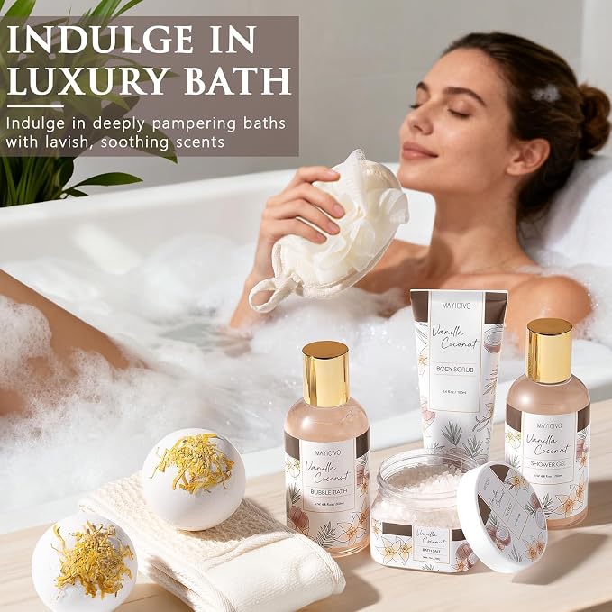 Mothers Day Birthday Gifts for Women, Vanilla Coconut Relaxing Spa Gift Baskets - Image 8