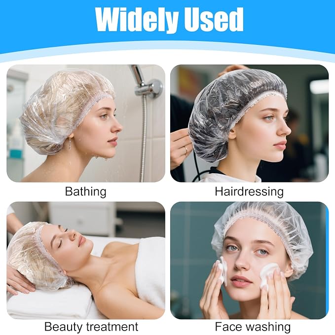 200 Pcs Disposable Shower Caps, 17 Inch Waterproof Plastic Shower Cap - Image 6