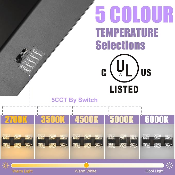 Modern LED Bathroom Light Fixtures Dimmable 3-Light Black Vanity Light - Image 3