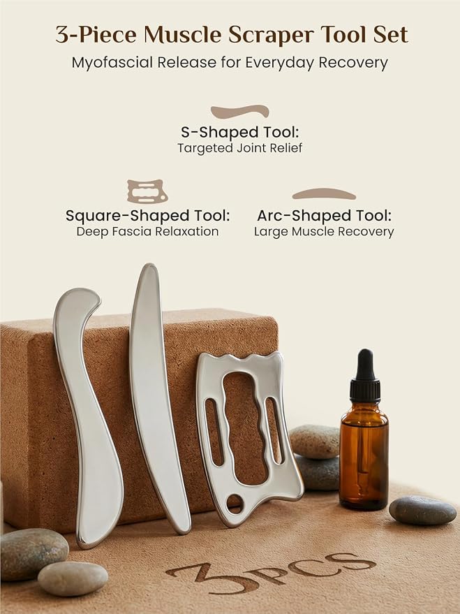 Rena Chris Muscle Scraper Tool Set, Stainless Steel Body Gua Sha - Image 2