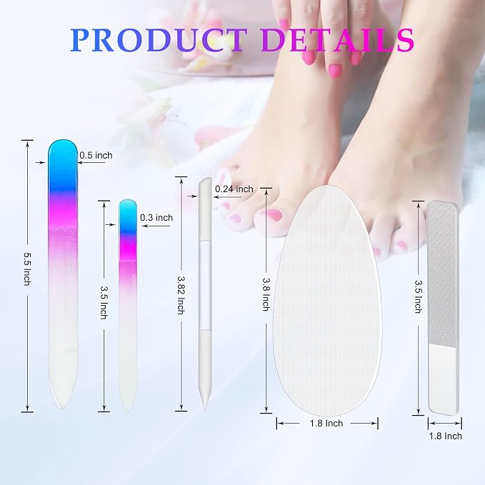 Zhehao 6 Pcs Glass Nail File and Nail Shiner Set Manicure Pedicure Glass File - Image 2