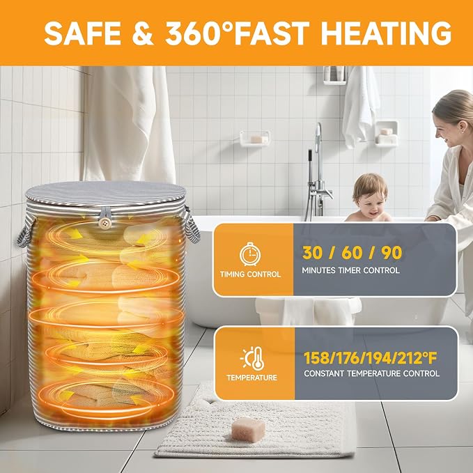 38L Foldable Towel Warmer Bucket, Heated Towel Warmers - Image 4