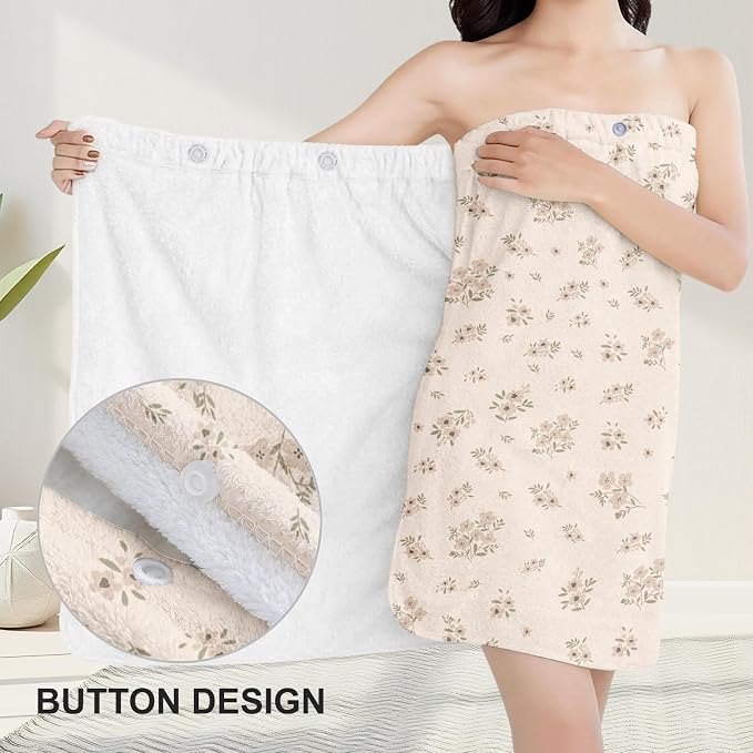 Absorbent Bath Towel Wrap Set for Women, Small Flower Print Towel Wrap After - Image 5