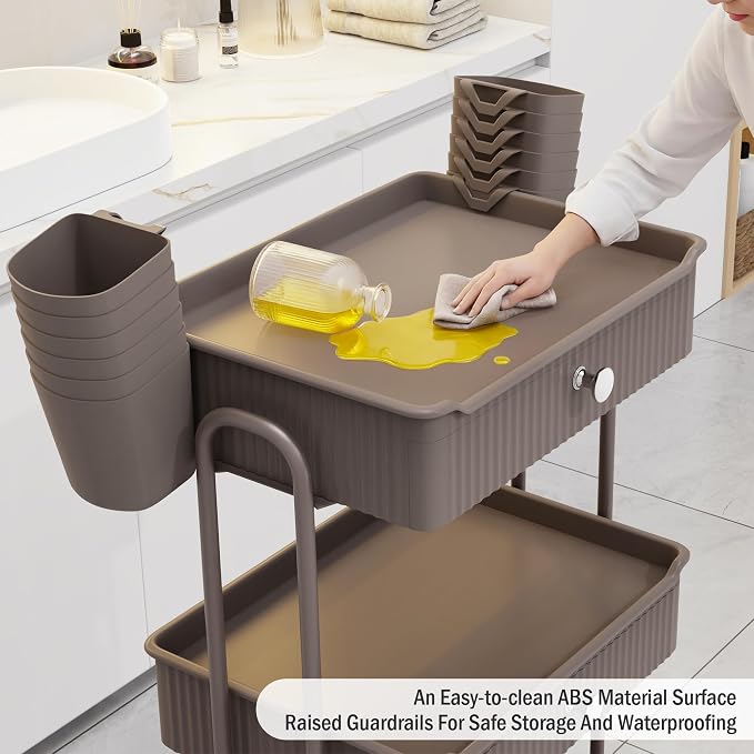 3 Tier Drawer Beauty Cart with 12 Movable Storage Organizer, Thickened ABS & - Image 5