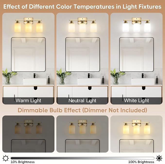 Ascher Bathroom Light Fixtures, 3-Light Vanity Light Over Mirror, Wall Lamp - Image 7