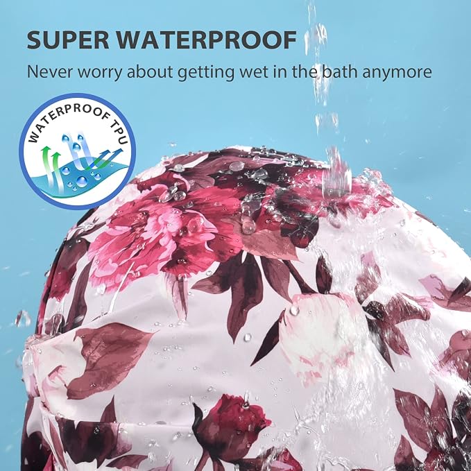 INNELO Luxury Shower Cap for Women Reusable Waterproof, Double Layered Shower - Image 2