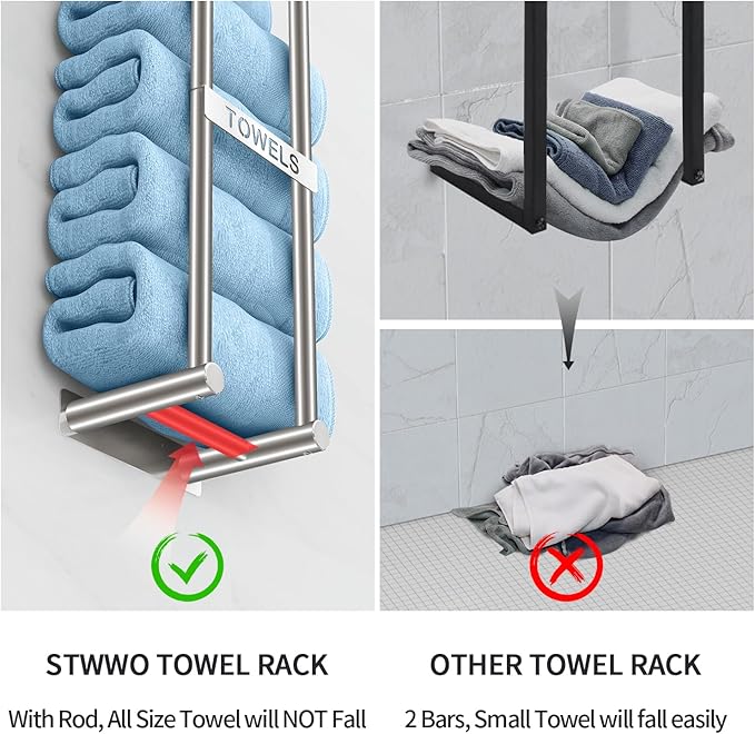 Towel Racks for Bathroom, STWWO Towel Storage for Small Bathroom 22inch - Image 3