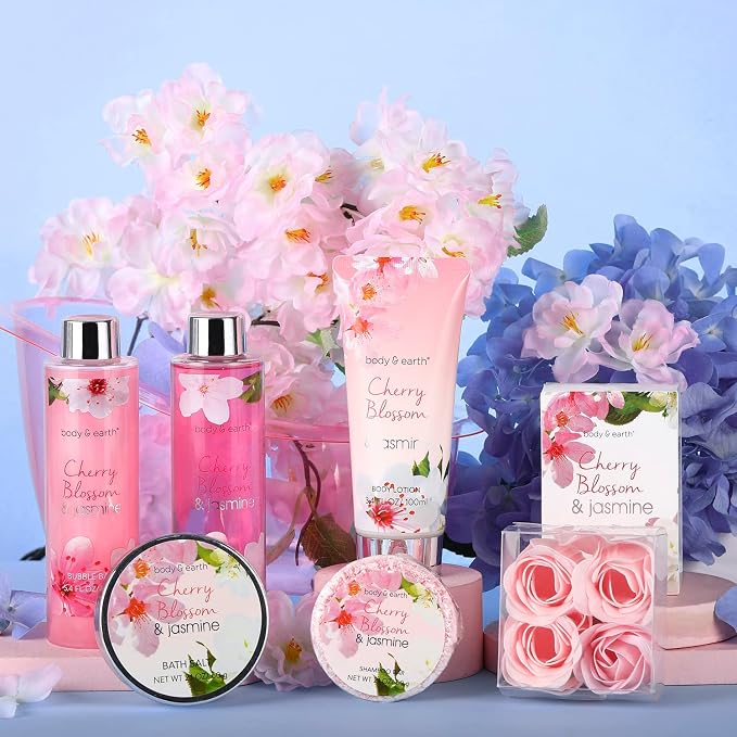 Body & Earth Gift Baskets for Women Bath and Body Set for Her, Cherry Blossom & - Image 2