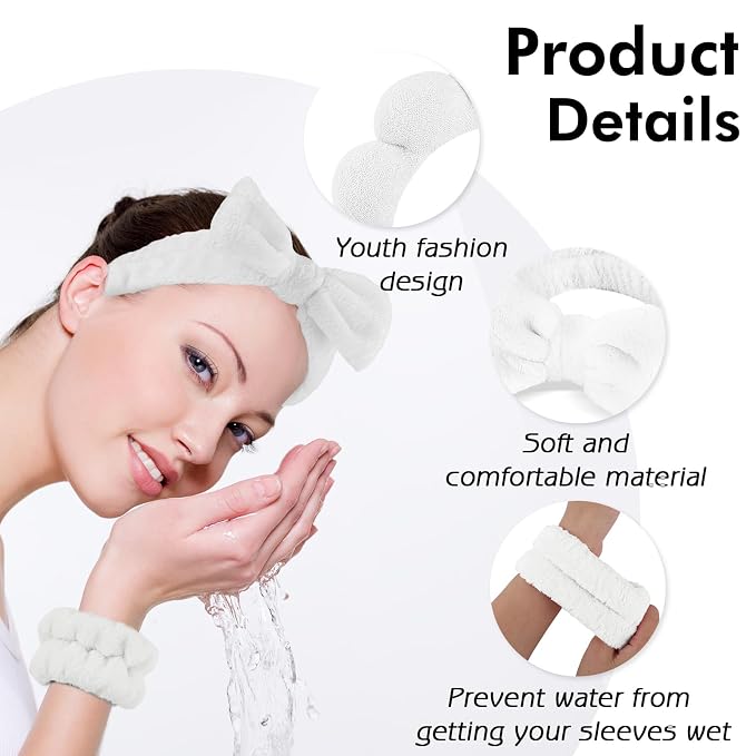 Zkptops 6Pcs Spa Headband for Washing Face Wristbands Set Women Bubble Makeup - Image 3
