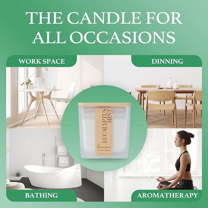 Eucalyptus Mint Scented Candle, 7.04oz 40 Hour Burn, Natural Soy Wax - Image 5